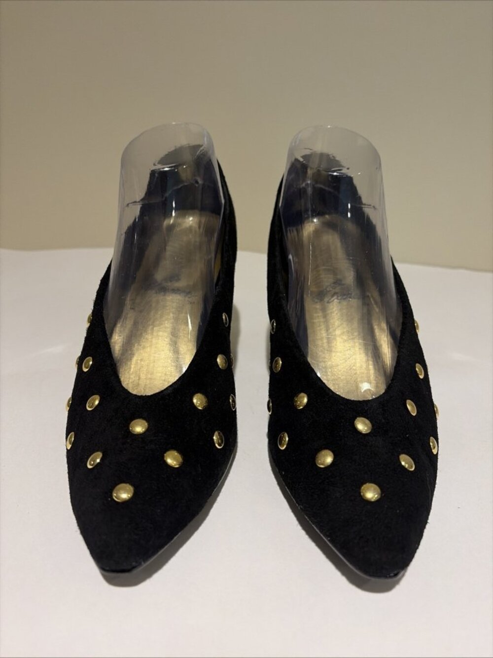 Rush Hour Express Suede Pumps Gold Studs Women's Size 9.5B Black Evening Party - Picture 3 of 11